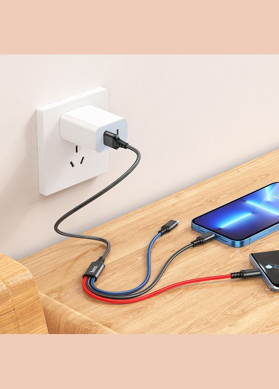 Кабель 3в1 Lightning/Micro-USB/Type-C 3-in-1 Combo X76 |1 м| Чорний Hoco (337350767)