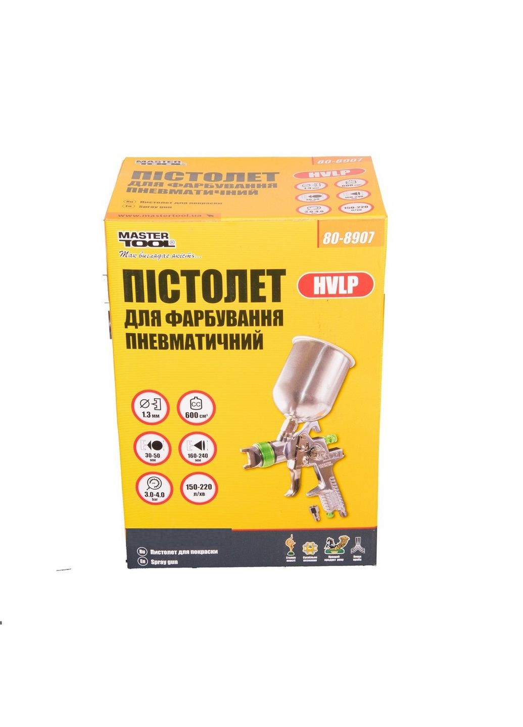Краскопульт пневматичний HVLP, GLAZE ВАЛБ 600 мл, Ø 1,3 мм, 150-220 л/хв, 3-4 бар Master Tool (288185341)