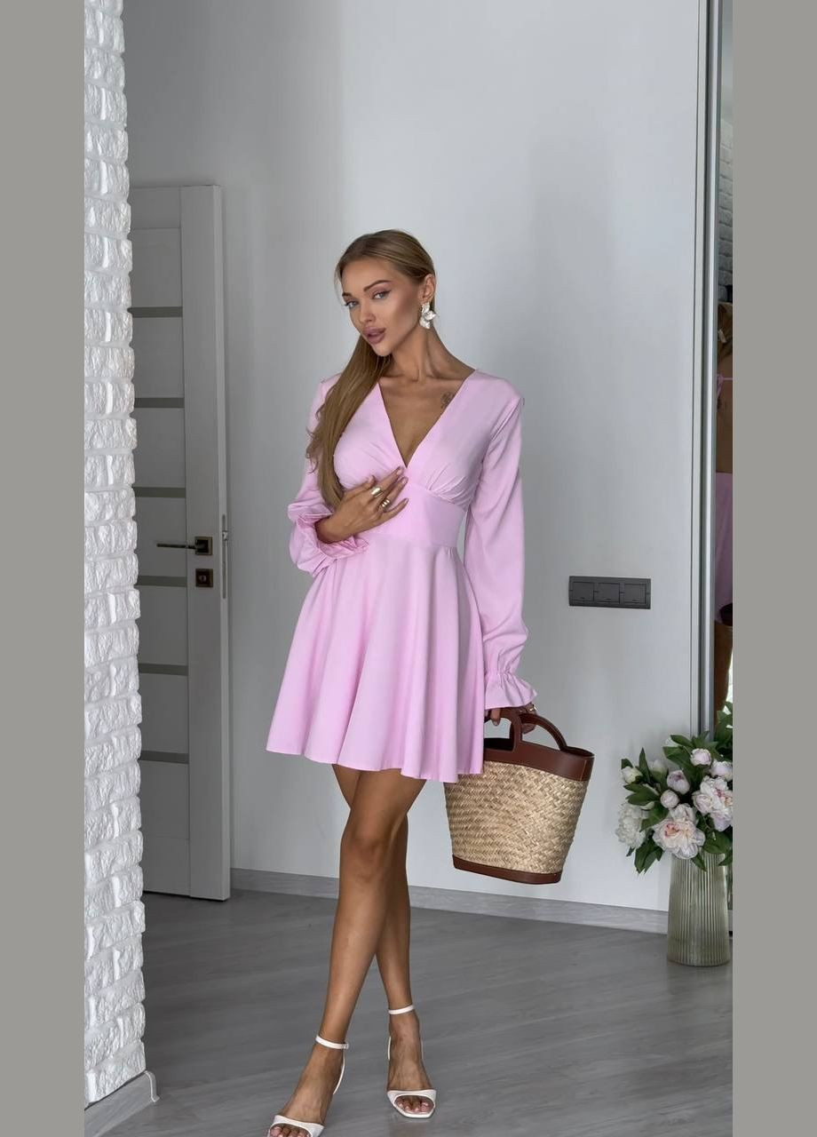 Світло-рожева сукня софт з відкритою спинкою та рукавами No Brand