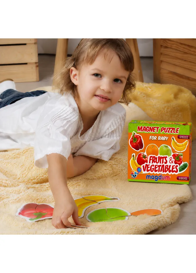 Набор магнитов Baby puzzle "Фрукты и овощи" ML4031-25 EN 6 картинок MAGDUM (408383224)