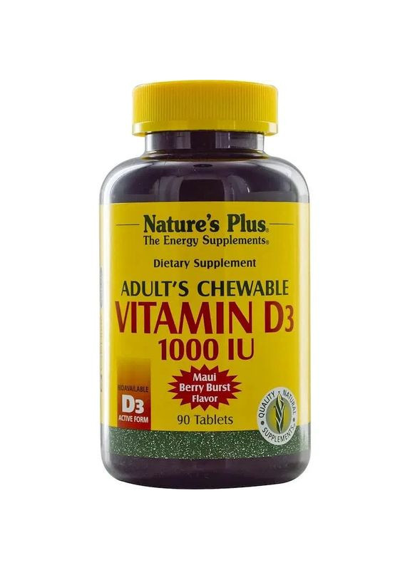 Вітамін Д3 з ягідним смаком Vitamin D3 1000 МО Natures Plus, 90 жувальних таблеток Nature's Plus (361117905)