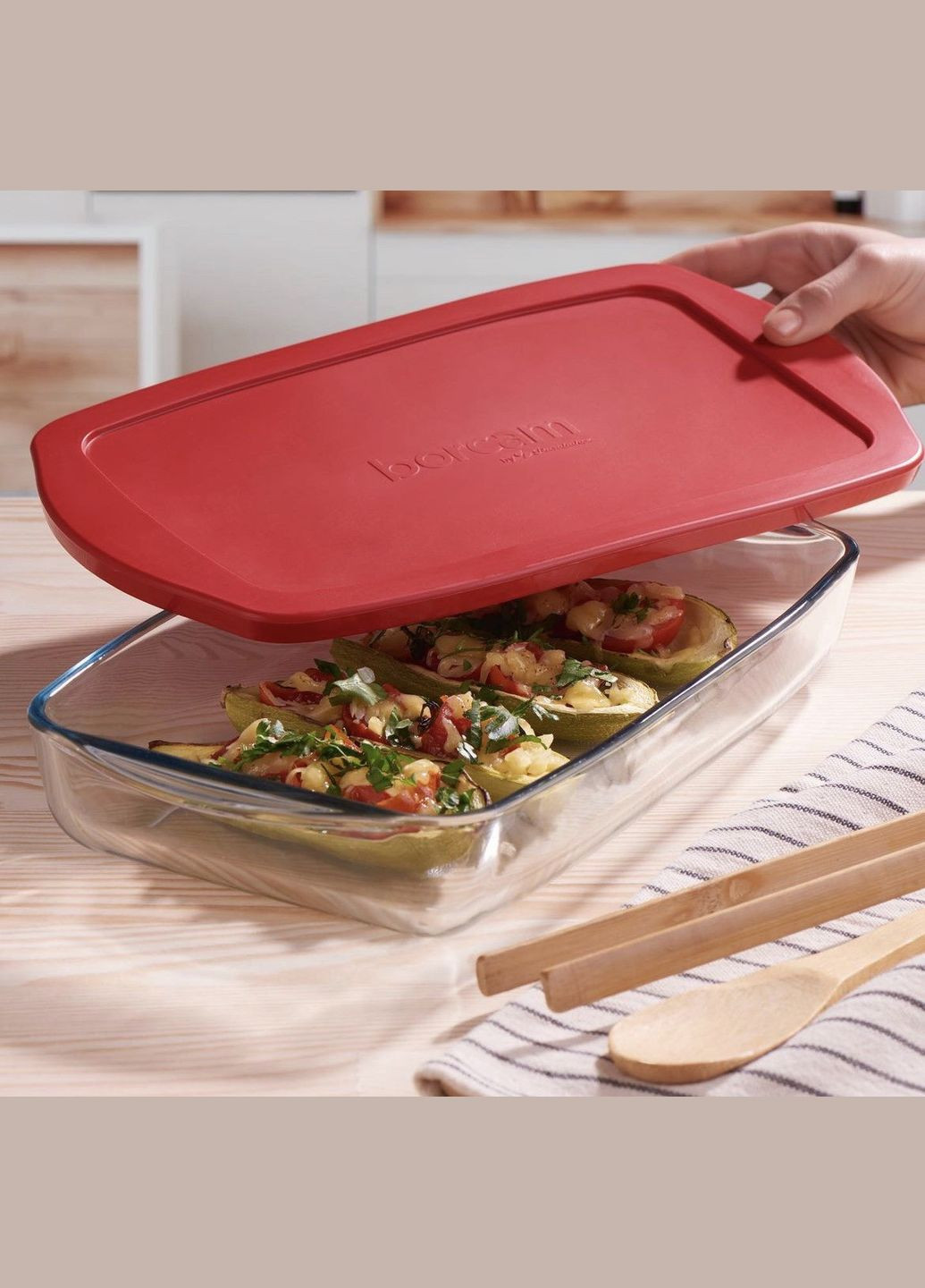 Прямоугольная стеклянная форма для духовки из жаропрочного стекла с крышкой Borcam (303210832)