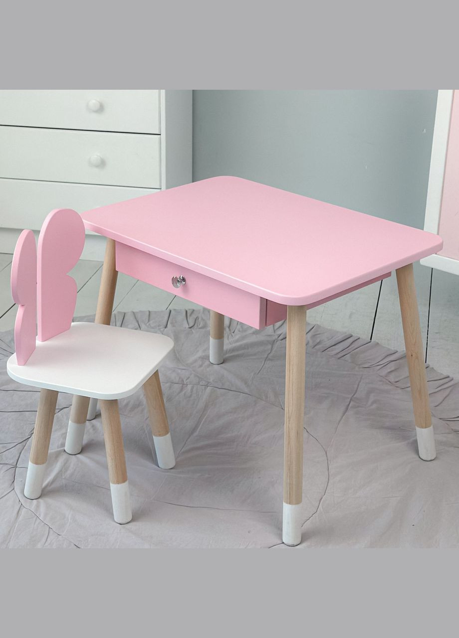 Дитячий столик і стільчик рожевий. Столик із шухлядою для олівців і розмальовок No Brand (361259116)
