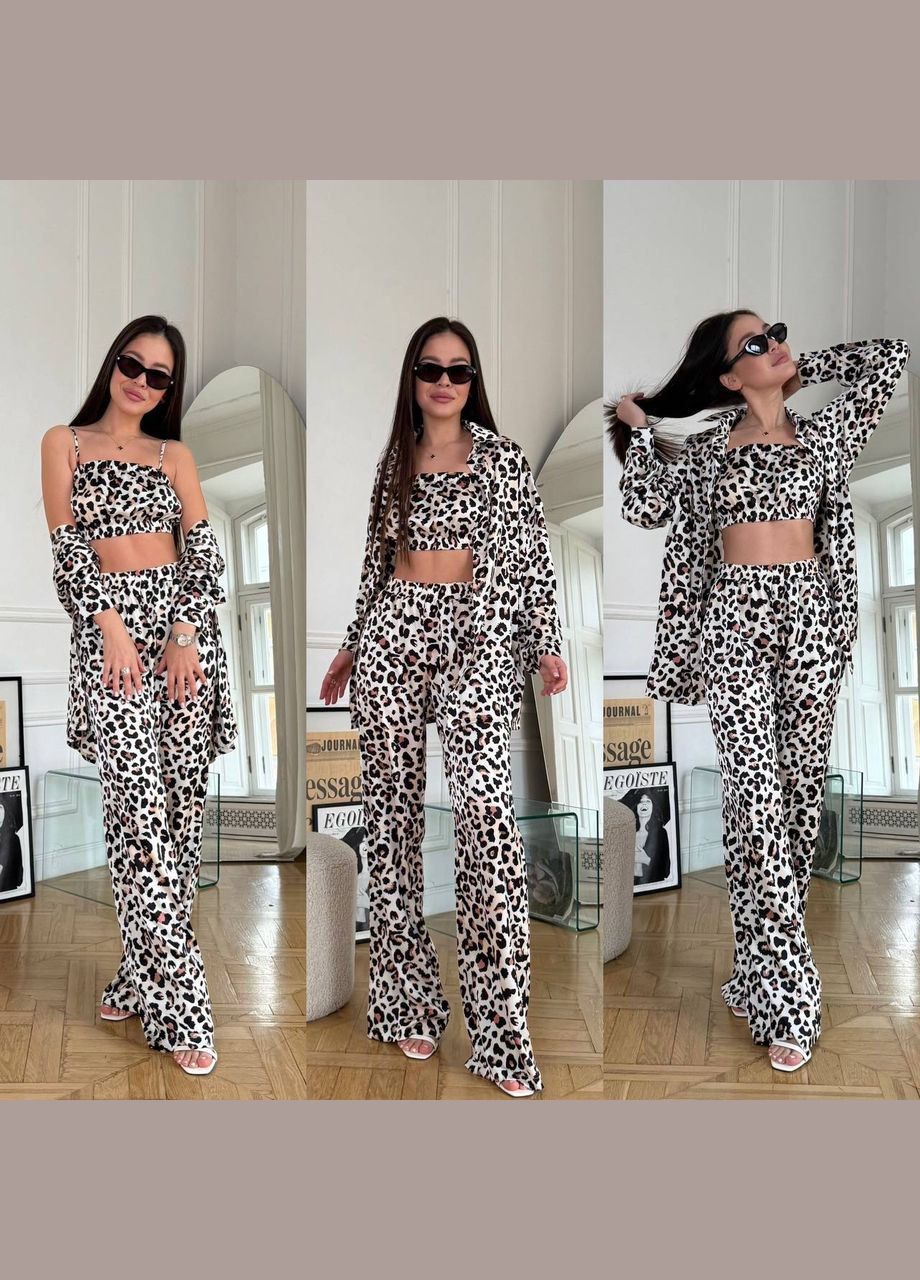 Костюм шовковий трійка турецький,топ,сорочка та штани No Brand (330981878)