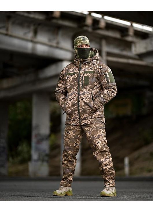 Тактический мужской зимний костюм SoftShell пиксель No Brand