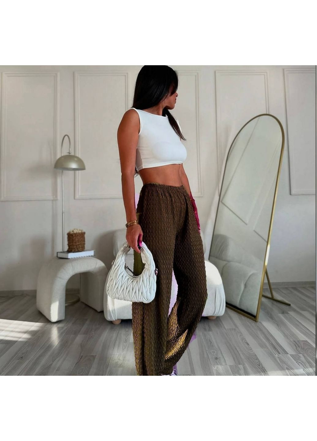 Жіночі літні штани з жатої тканини Україна (349817853)