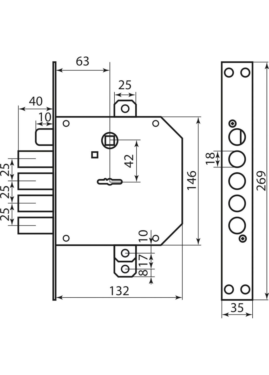 Art. 89723S5000 Замок 4-риг, 5 кл Mottura (322520154)