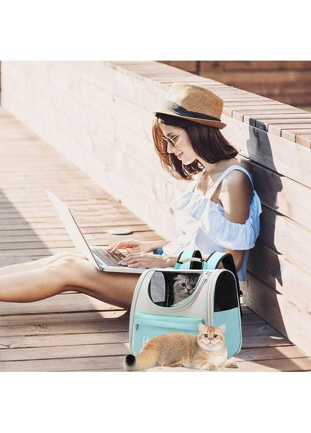 Рюкзак-переноска для тварин Hello Cat для котів і малих порід собак Бежево-Бірюзовий No Brand (351506421)