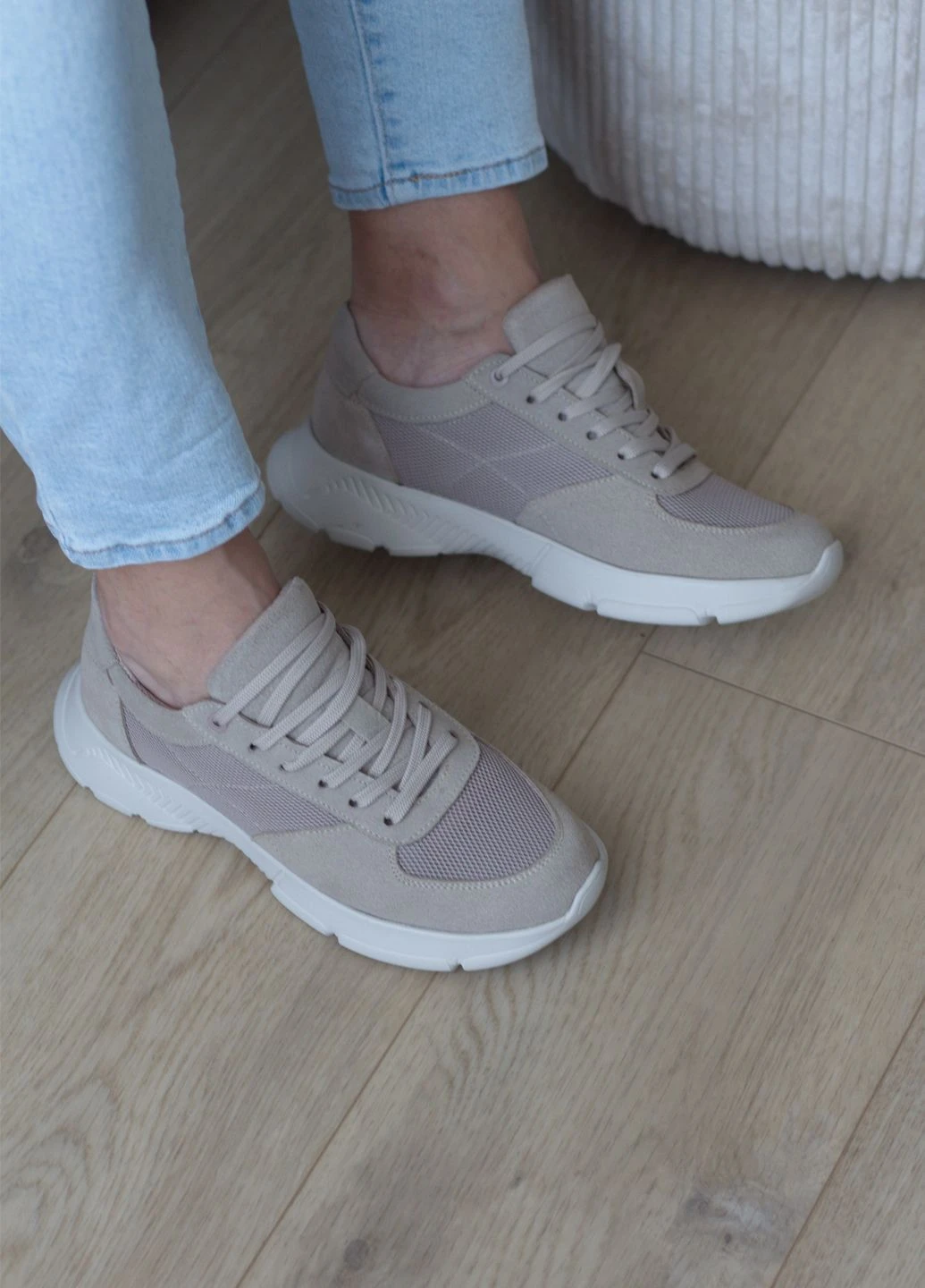 Кросовки женские из натуральной кожи No Brand 3832 бежевые лето (338628315)