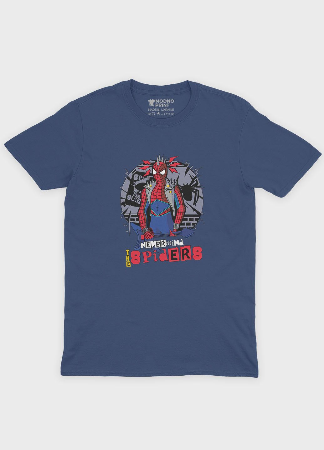Темно-синяя демисезонная футболка для девочки с принтом супергероя - человек-паук (ts001-1-nav-006-014-054-g) Modno