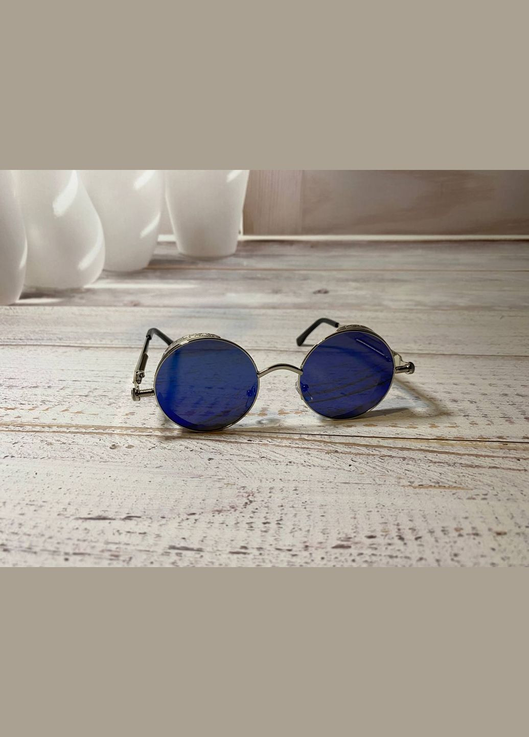 Окуляри іміджеві сонцезахисні круглі вінтажні синього дзеркального кольору унісекс LIGHT (315889572)