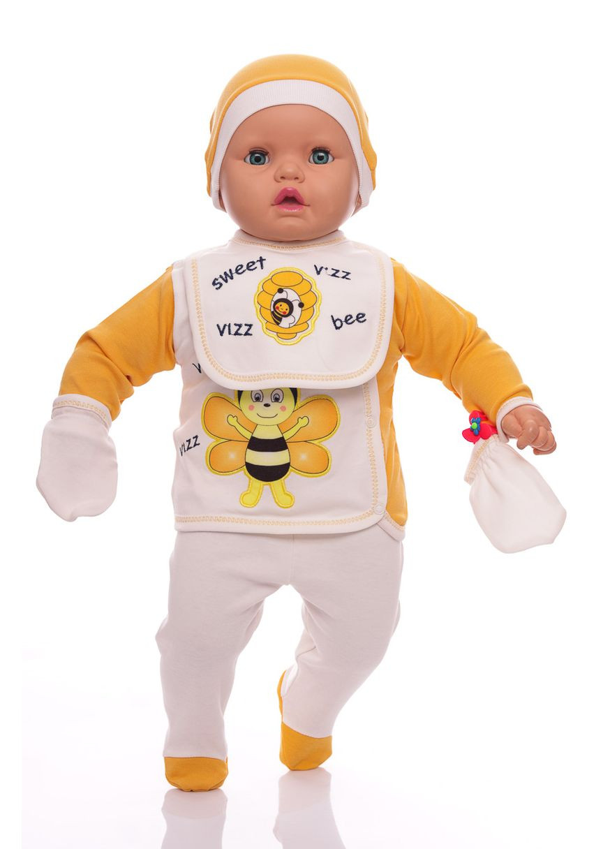 Помаранчевий набір розпашонка, повзунки та шапочка в коробці з бджілкою помаранчевий. 62 см (40201) BABYKROHA