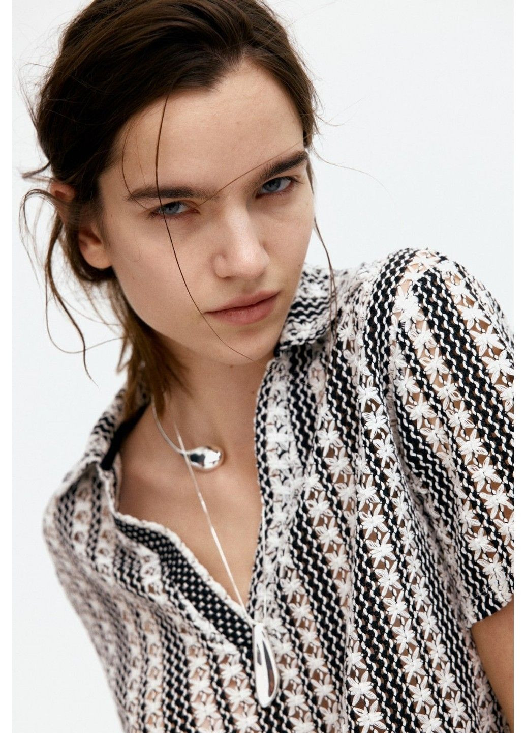 Жіночий топ з жакардового трикотажу з коміром Н&М (58194) XS Чорний H&M (322994616)