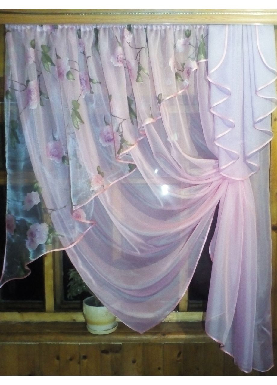 Кухонная штора Луиза розовая роза левая No Brand (372515651)