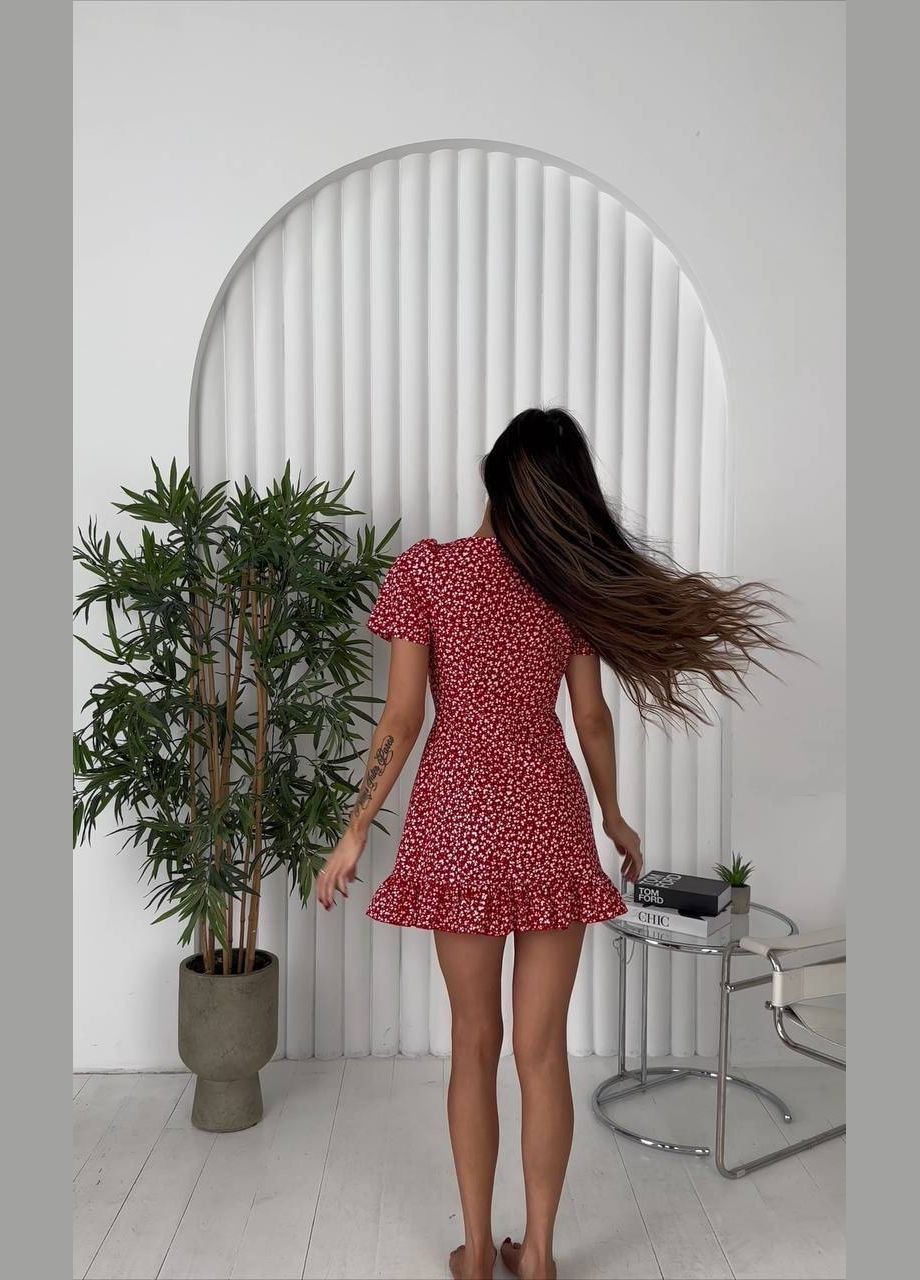 Красное повседневный, вечернее, кэжуал женское платье FINO Mode с цветочным принтом