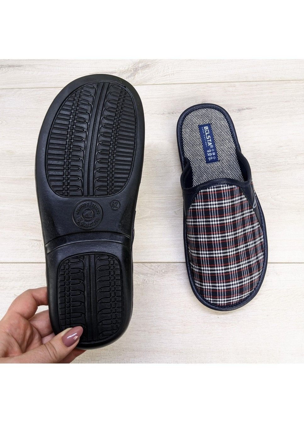Тапочки чоловічі сині в клітинку закритий носок Белста (302209776)