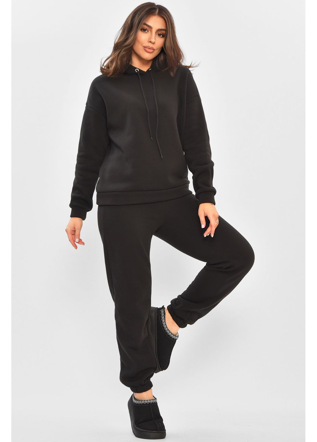 Спортивний костюм жіночий на флісі чорного кольору Let's Shop (355336118)