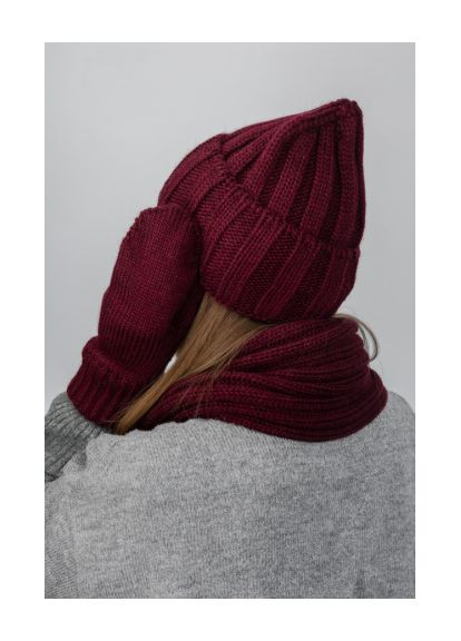 Женский комплект «Сновелла», шапка, шарф, перчатки объемный узор Braxton (370279030)