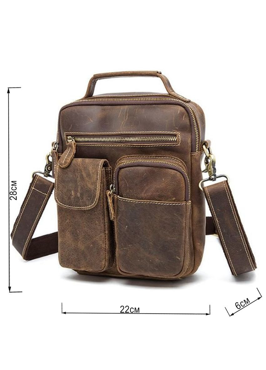 Мужская вертикальная сумка из натуральной кожи с карманами винтажная коричневая (sku_14692) No Brand (328922720)
