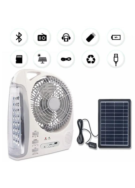 Портативный вентилятор с солнечной батареей с LED фонарем и радиоприемником 2 скорости мини кондиционер 6 в 1 (S4101) Home (361161971)