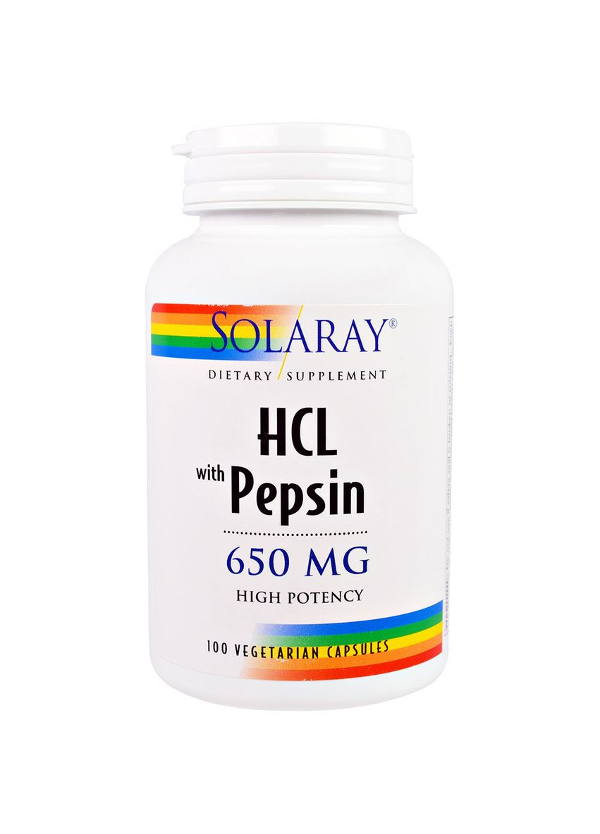 Бетаїн HCL і Пепсин, HCL with Pepsin,, 650 мг, 100 вегетаріанських капсул Solaray (336192610)