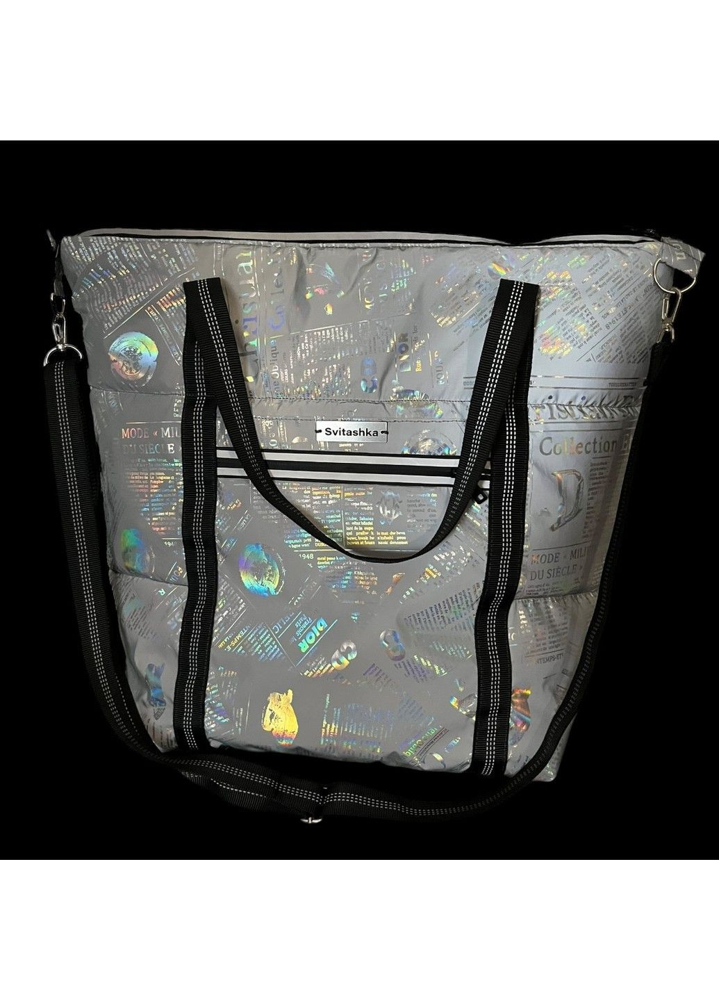 Сумка стеганая, мягкая, светоотражающая Svitashka Газета размер L No Brand (308253182)