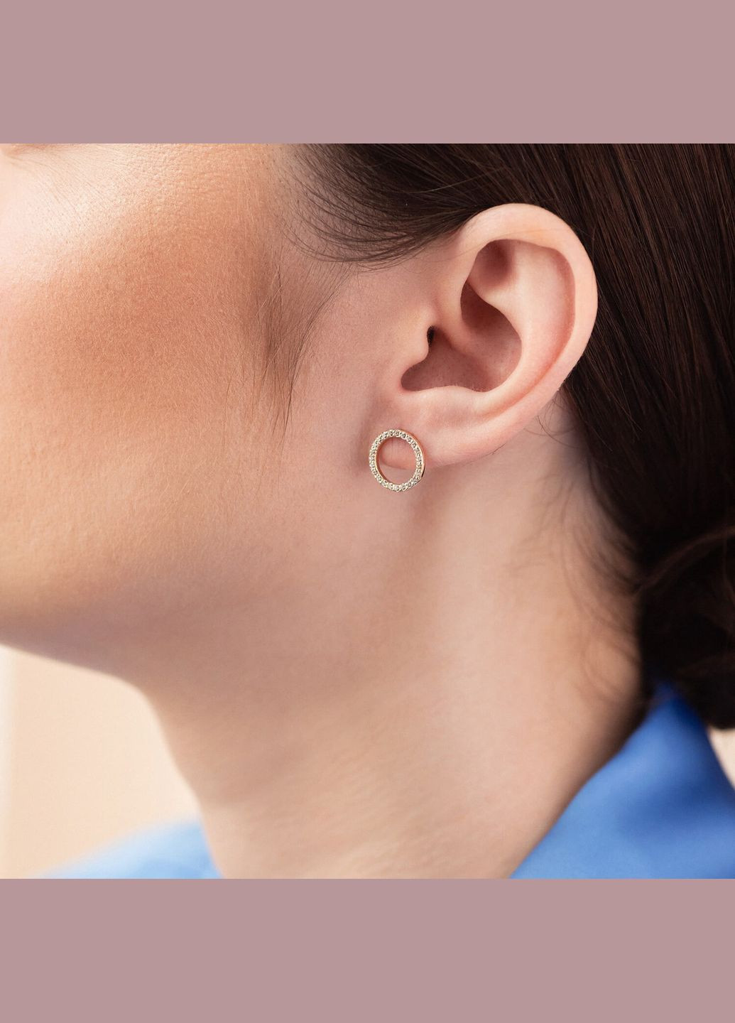 Сережки пусети Кругообіг з фіанітами 1.2 см (жовте золото) с08399 Oniks (264392977)