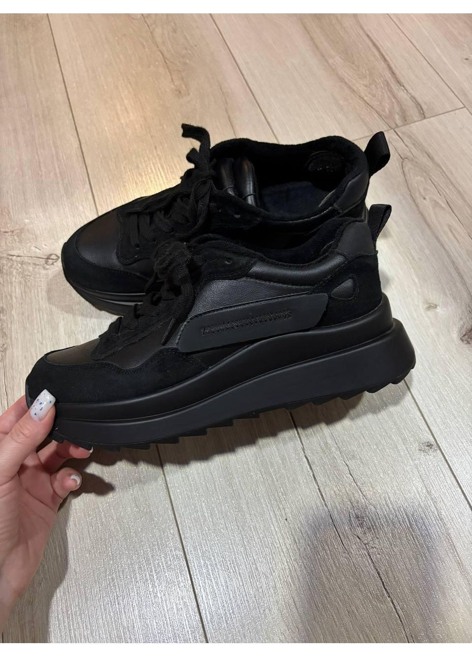 Женские кожаные кроссовки на платформе, стильные кроссовки, кроссовки. No Brand чёрные демисезоны (366890419)