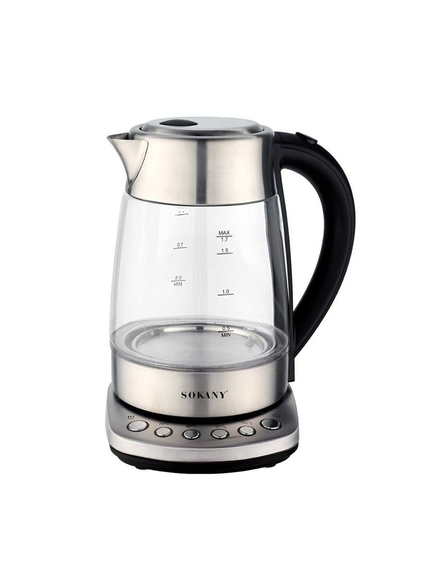 Електрочайник скляний SK-09003 з підтримкою та регулюванням температури 1,7 л, сталь Sokany (315637781)