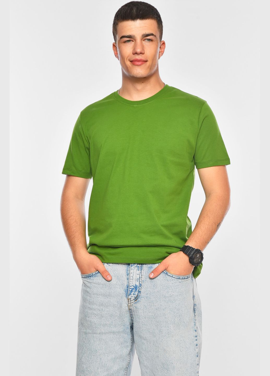 Зелена футболка чоловіча напівбатальна зеленого кольору Let's Shop