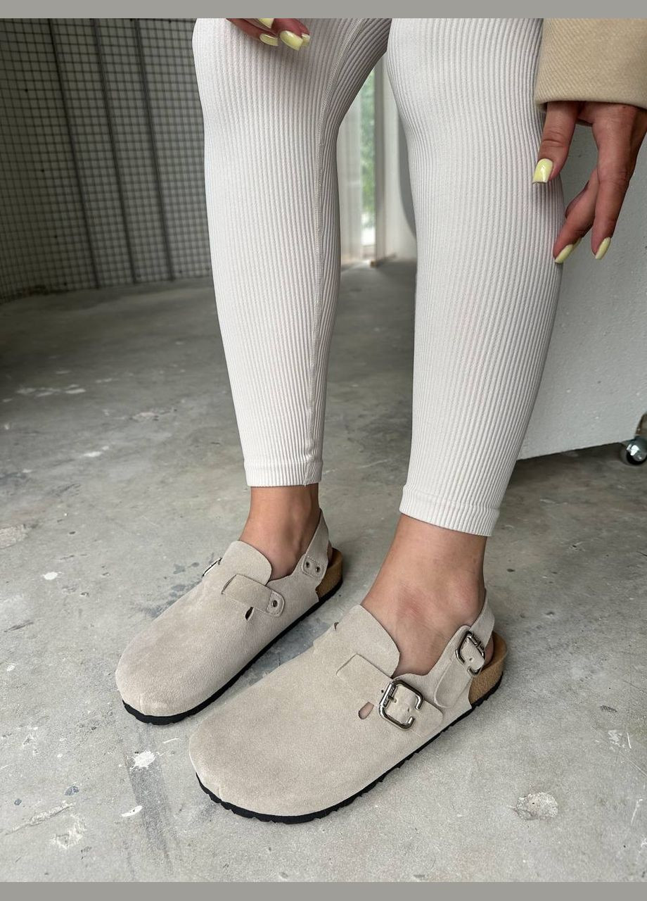 Бежевые стильные женские клоги No Brand с пряжкой