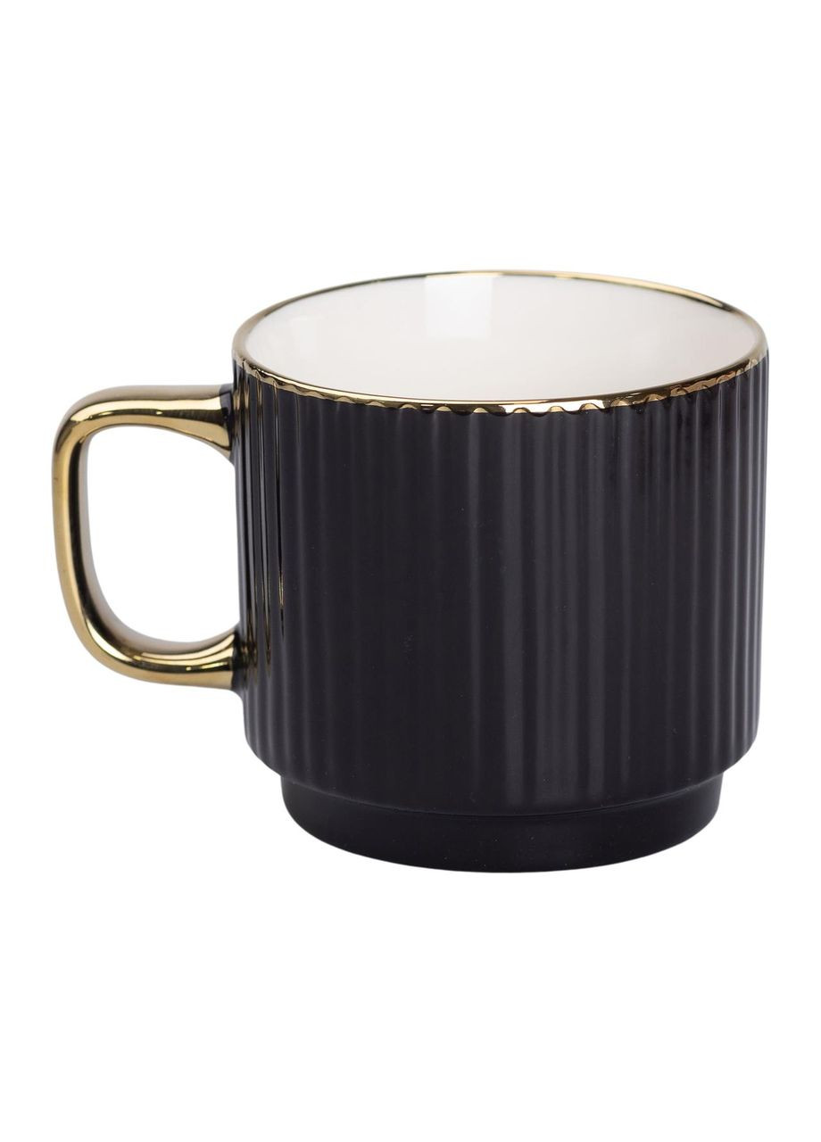 Чашка фарфоровая с золотым ободком и золотой ручкой 300 (мл) Черная RX-N231129B No Brand (353504424)