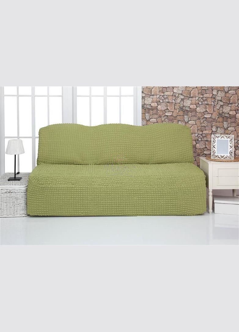 Чехол универсальный без оборки на 2-х и 3-х местный диван без подлокотников 09-228 (жатка-креш) Оливковый Venera (268998122)