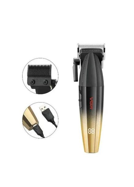 Машинка для стрижки V-003 аккумуляторная Professional Turbo 6 насадок Золотой с Черным 5 Вт VGR (361309653)