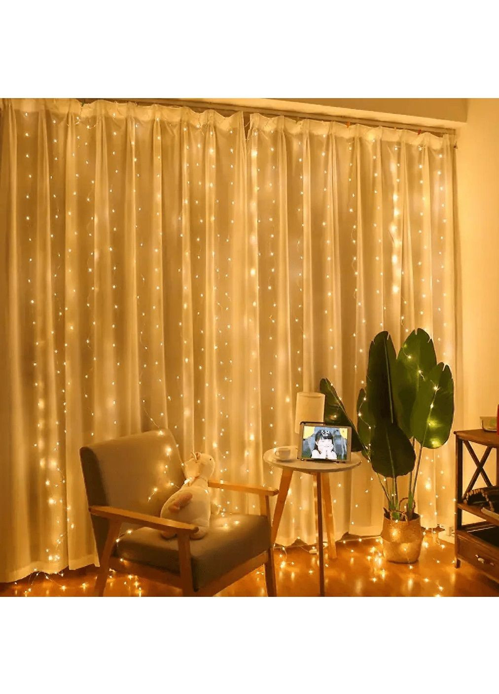 Світлодіодна внутрішня кімнатна гірлянда штора на вікно з живленням від USB 2х2 м 160 LED (478625-Prob) Тепла біла Unbranded (307503170)