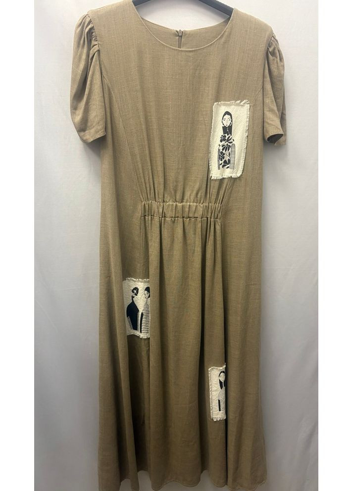 Бежева сукня жіноча бежева з аплікацією mkks-427-2 KAPTSOVA