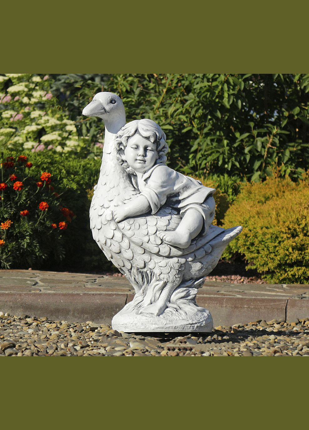 Садова фігура Хлопчик на гусі полігіпс 38х29х60 см (ПОЛІ12003 ) Гранд Презент (284419189)