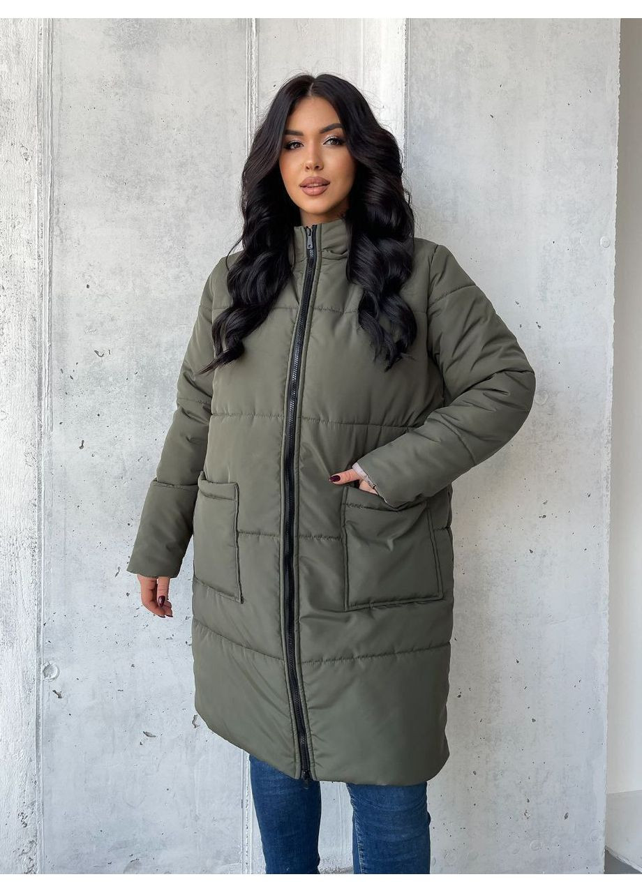 Оливкова (хакі) зимня зимове пальто з водовідштовхувальної плащівки еммі — заміри в описі куртка-пальто GD/GL Модний простір