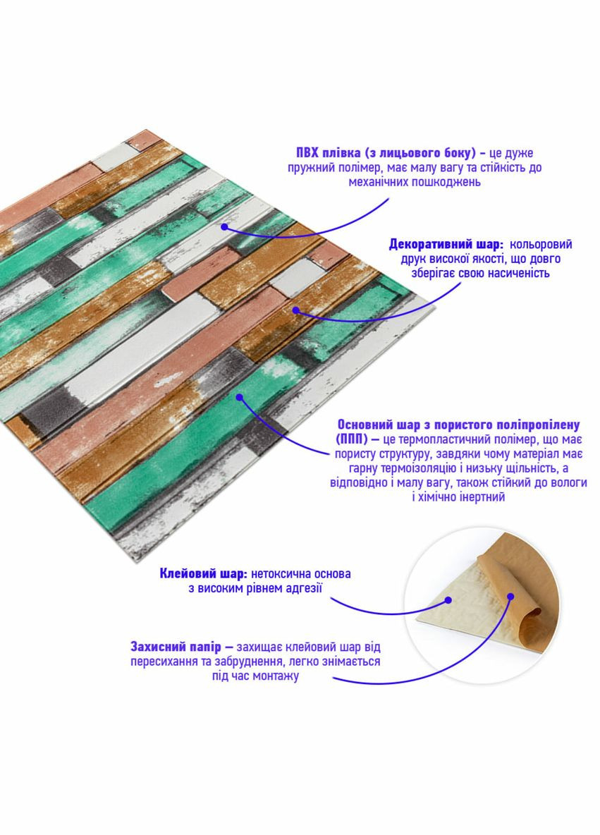 Самоклеюча декоративна 3D панель м'ятне дерево 700x700x5мм (057) SW-00000238 Sticker Wall (316101124)