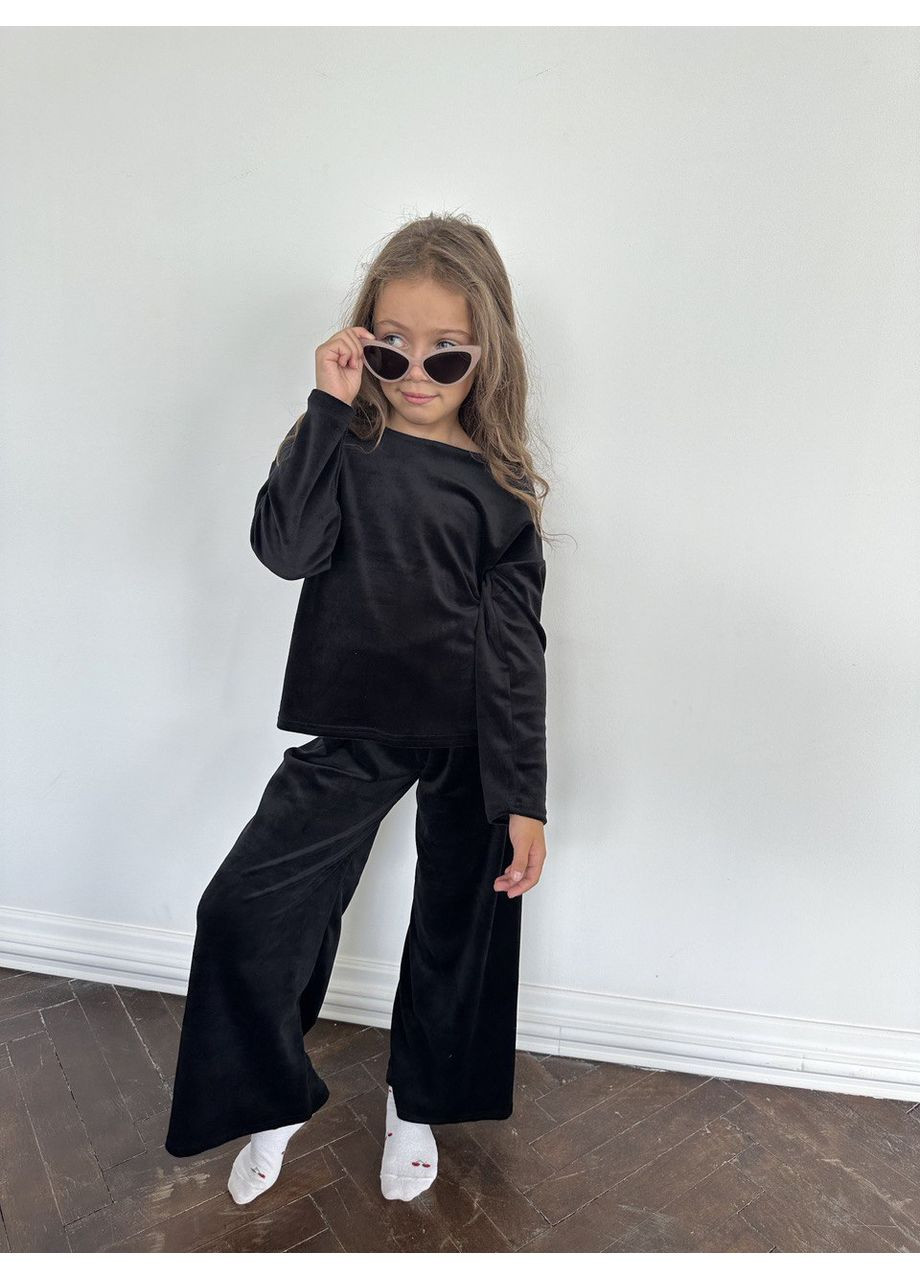 Чорна зимня дитяча велюрова піжама "3 в 1" для дівчинки (шорти, штани і лонгслів), леопард, 140 футболка + шорти + брюки No Brand