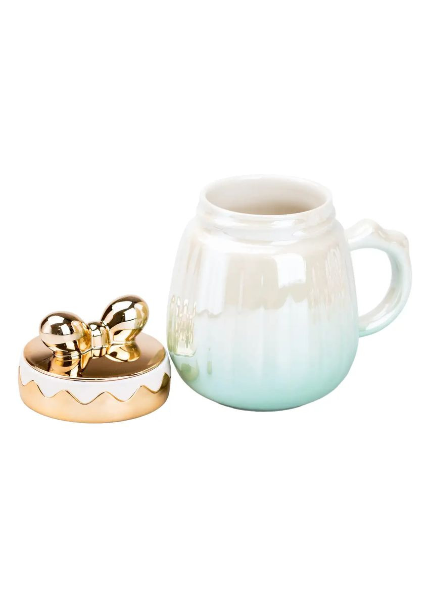 Чашка керамічна Life 500 мл з кришкою, зелений градієнт TS Kitchen (323160085)