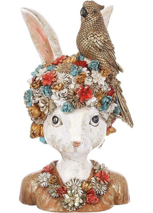 Статуетка декоративна "Крольчиха із золотим Папугою" 35см, бюст, полістоун Bona (372172929)