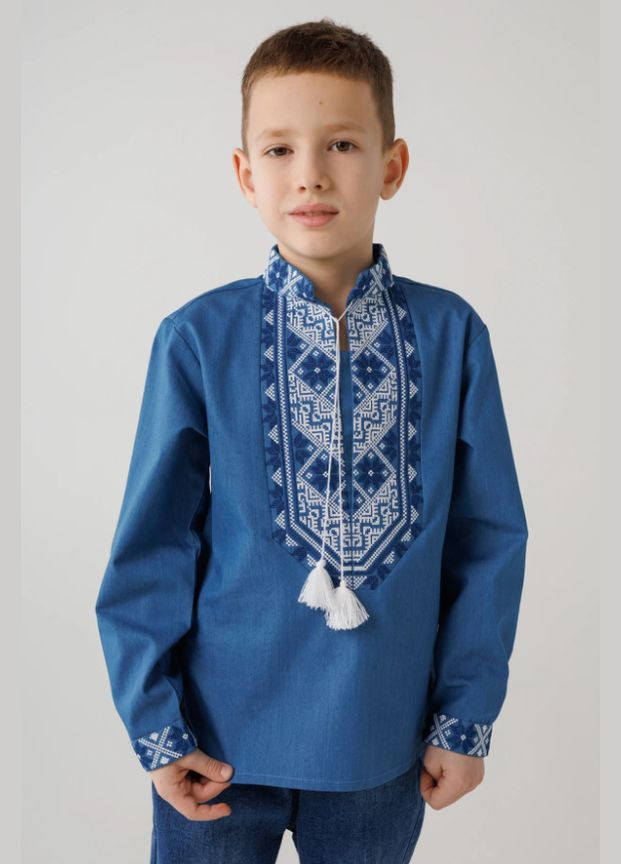 Синя вишиванка для хлопчика джинс Козачок (301426577)