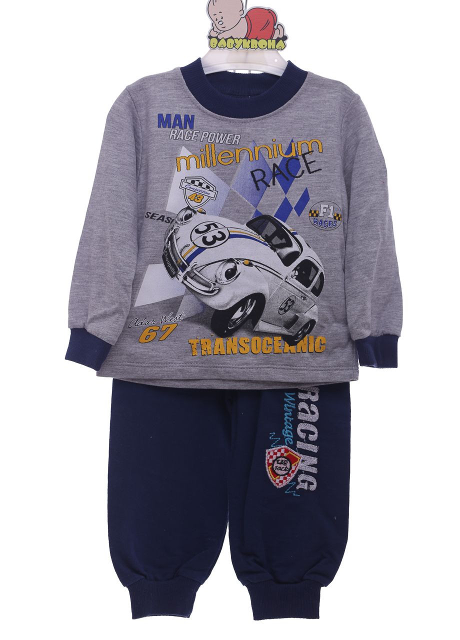 Сірий демісезонний костюм із довгим рукавом трикотажний з машиною сірий 86 см (37428) BABYKROHA