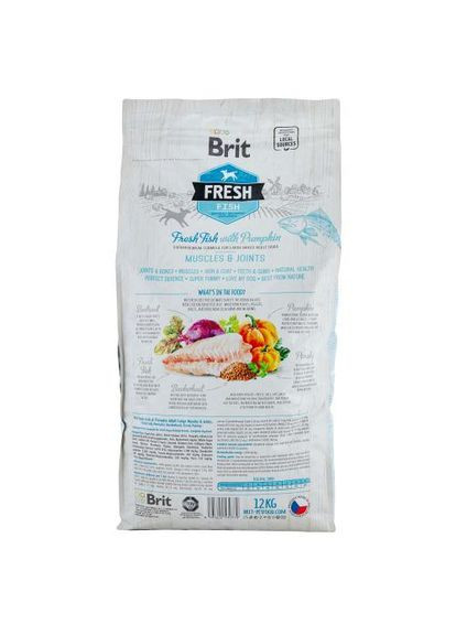 Сухий корм для дорослих собак великих порід, для м'язів та суглобів, з рибою та гарбузом, 12 кг Brit Fresh (322874763)