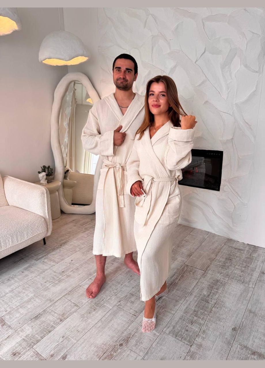 Пара банних халатів вафельний M-L Молочний (П4К-al-hal-vafel-D-005) No Brand (356515929)