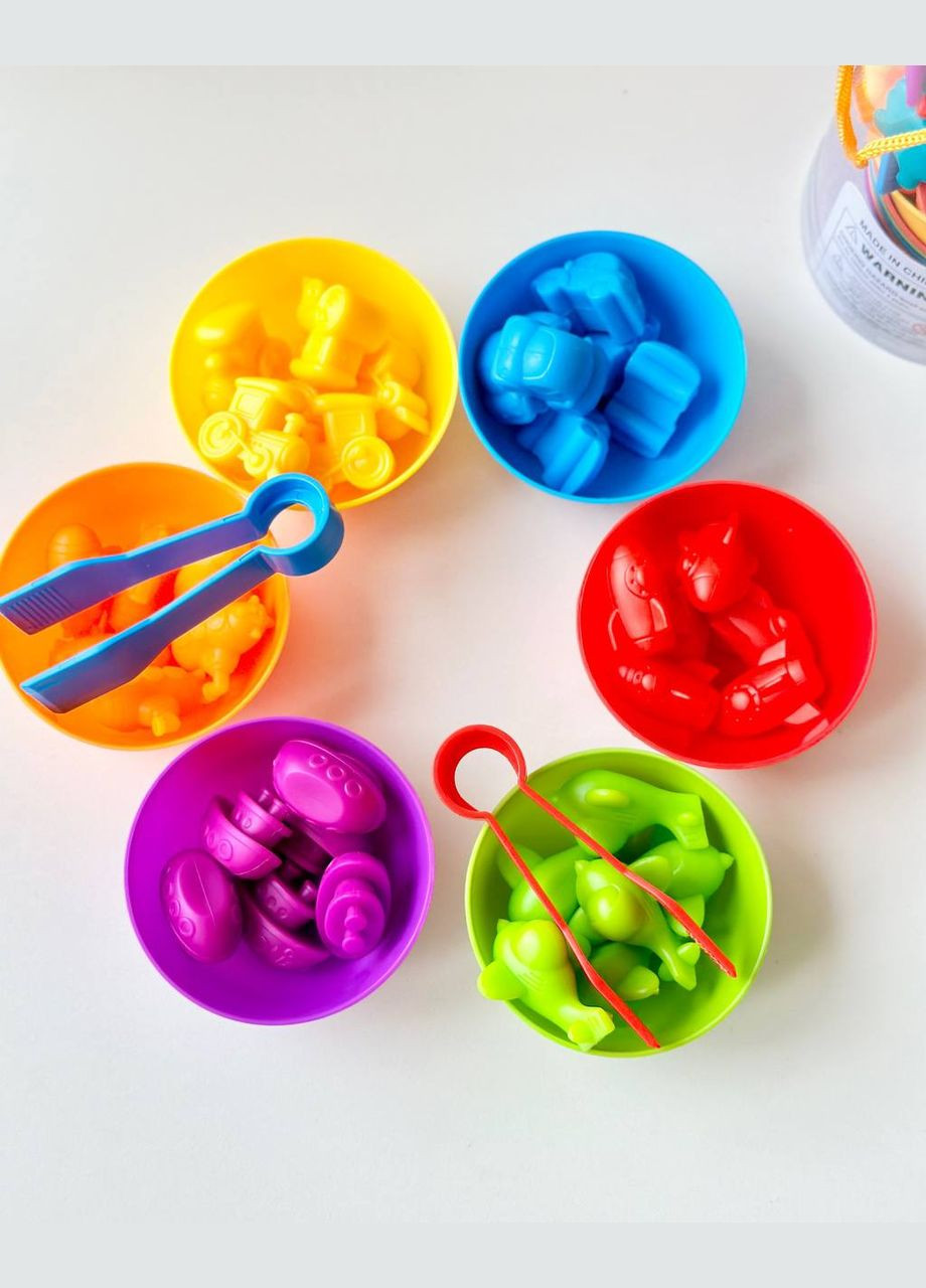 Розвиваюча гра Сортер Монтессорі по кольорам FD2188 з пінцетами та тарілочками Транспорт Fun Game (327797192)