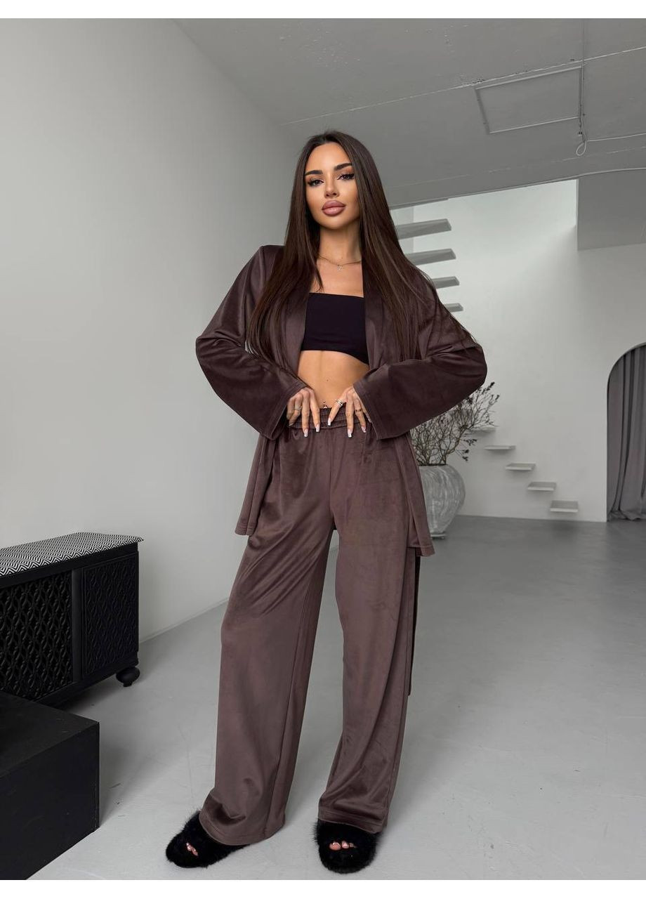 Жіночий домашній костюм з брюками палаццо та кімоно No Brand (372853784)