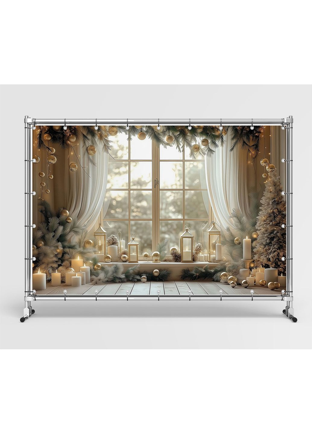Новорічний банер фотозона Світла віконна зона з ялинками та свічками — №46617 Vinylpex (369930221)