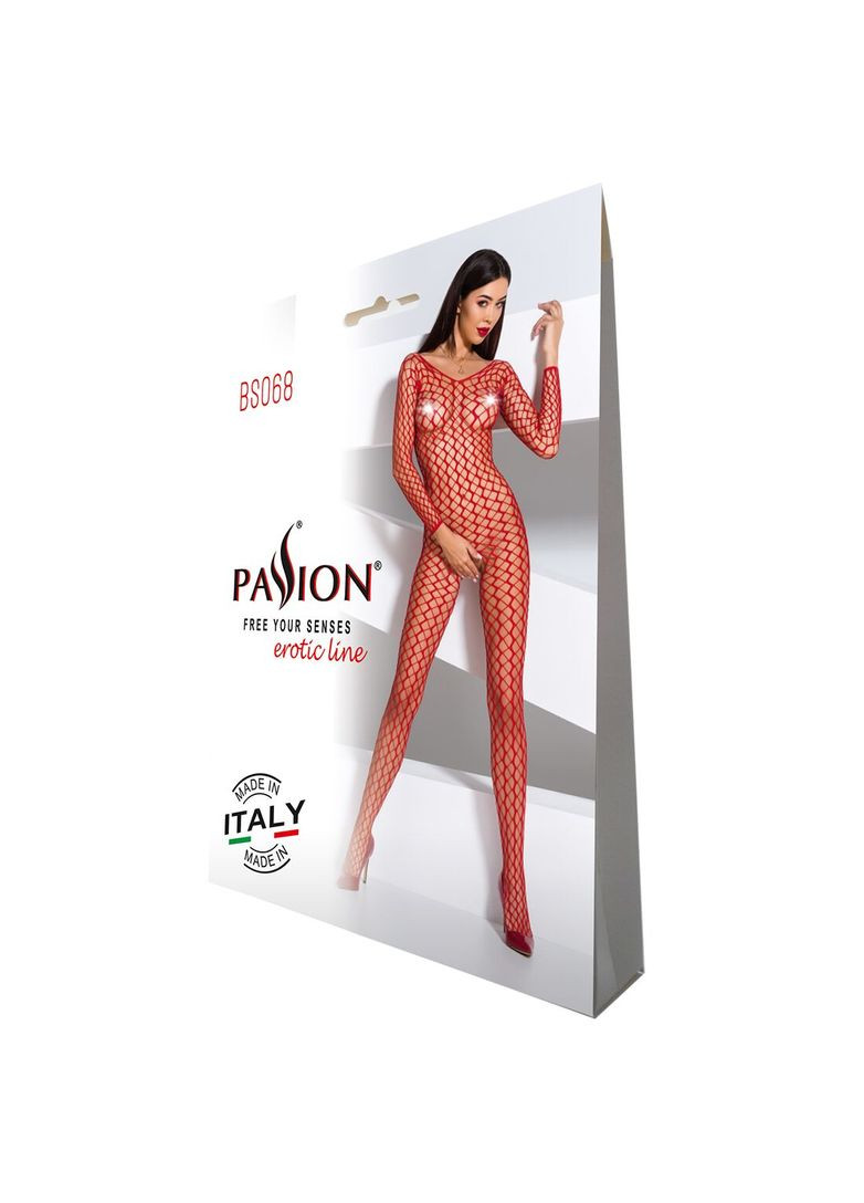 Бодистокинг BS068 red, комбинезон, большая сетка, длинный рукав - CherryLove Passion красный